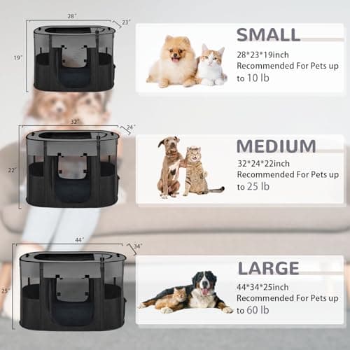 Pet Dog Cat Playpen with Waterproof Pad,Portable Puppy Kitten Rabbit Crate and Other Small Animals Kennel Cage Tent for Indoor Outdoor Travel Camping,Water-Resistant Breathable Shade Cover (Grey S) - Thumbnail 2