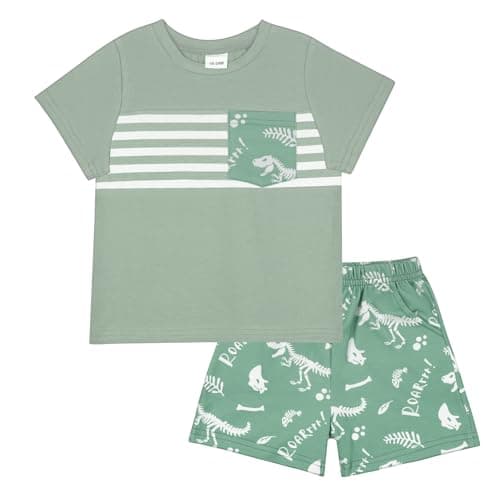 JiuBreeze Toddler Baby Boy Clothes Boys Summer Outfits T-shirt Boy Shorts Set 18 Months-4T (Light Green, 3-4T) - Image 1