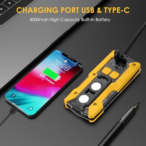 KOKOIN Rechargeable LED Work Light, 2000LM 40W Portable Flashlight with Flexible Gooseneck, Magnetic Base & Hook, 5 Modes for Car Repair, Camping, Emergency & Outdoor Work - Thumbnail 2