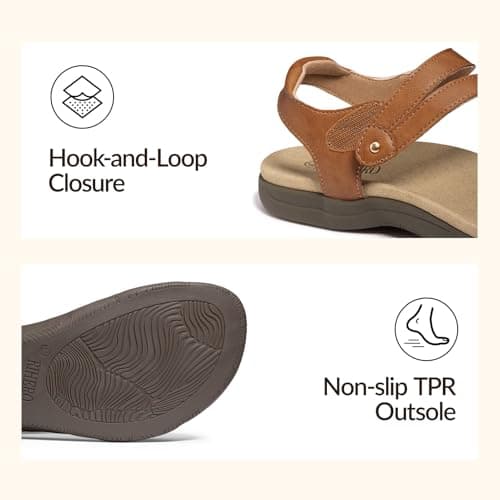 Rihero Orthopedic Sandals for Women Arch Support Comfortable Flat Sandals with Adjustable Strap for Summer Beach Walking Brown 11 - Thumbnail 5