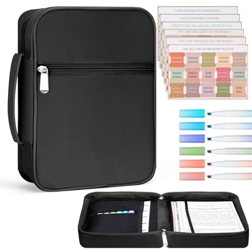 Black Bible Cover Case for Women, Premium Leather Bible Bag Organizer with Durable Handle & Zipper Pockets, Ideal Bible Study Supplies & Christian Gift for Women/Girls, Fits Standard Size Bibles - Image 1