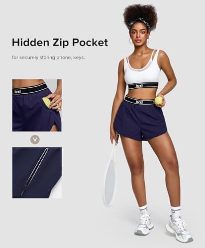 BRXL 2 in 1 Dolphin Athletic Shorts for Women 2" - Split High Waist Quick Dry for Running Workout Athletic Gym Track with Zip Pocket - Thumbnail 4