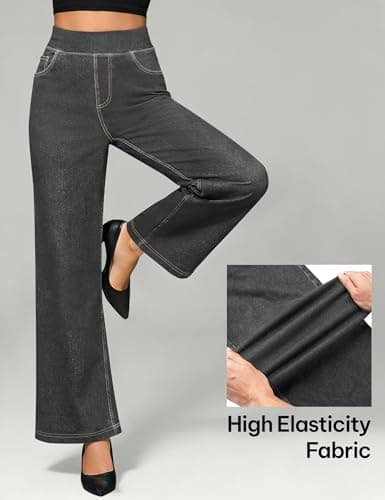 AVAMO Wide Leg Stretchy Jeans for Women Baggy Pull On High Elastic Waist Sweatpant Jeans Trendy Straight Denim Pants Grey - Thumbnail 5
