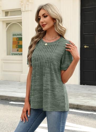 XIEERDUO Plus Size Spring Clothes for Women Short Sleeve Spring Tops Sweaters Pleated St Patricks Day Shirt Tops and Blouses Dressy Causual Outfits Fashion Clothing 2026 Green XXL - Thumbnail 3