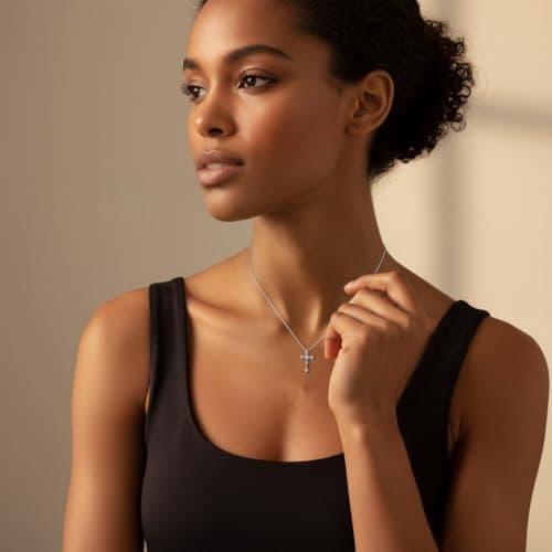 URTHEONE Moissanite Cross Necklace for Women 925 Sterling Silver 18K White Gold Plated Sparkling Moissanite Pendant Faith Jewelry Women's Jewelry - Thumbnail 3