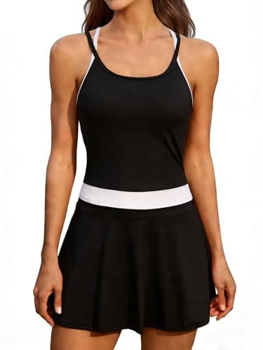 ATTRACO Tennis Skirt Set for Women Backless Golf Dress with Shorts and Pockets Active Outfit Black S - Image 1