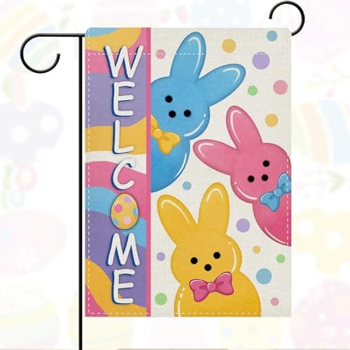 Oeyliz Easter Garden Flag 12x18 Inch Welcome Bunny Easter Double Sided Outside Garden Flag Holiday Bunny Yard Porch Flag Decor Outdoor Flag - Image 1
