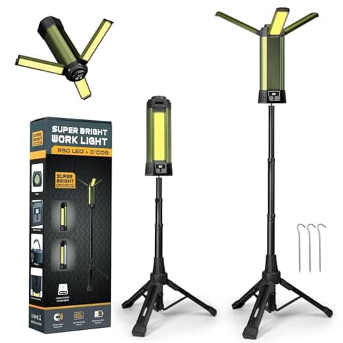 Geisofu Rechargeable Work Light with Stand, Outdoor LED Cordless Camping Light, Portable Telescopic Bracket, 6AH Battery 500/1000/2000 Lumen, 3500K/4500K/6500K, Construction Lights - Image 1