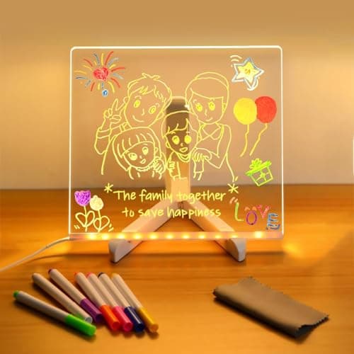 Kids Neon LED Acrylic Drawing Board, 5.9x5.9 Inch Dry Erase Doodle Pad