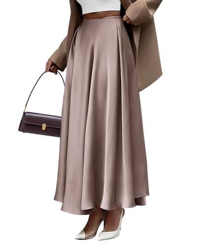 BTFBM Satin Skirts for Women Spring Fashion 2026 Elegant Flowy A-Line Cocktail Formal Silk Maxi Skirt Night Out Outfits(Light Khaki, Medium) - Image 1
