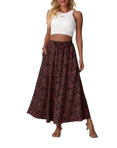 Lepunuo Floral Long Skirt Womens Casual Boho High Waisted Spring Trendy Cute Maxi Skirts with Pockets - Image 1