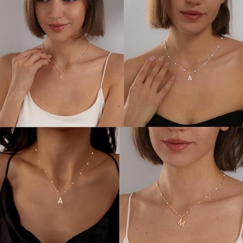 KISSCLOUD Initial Necklaces for Women 925 Sterling Silver Dainty Letter Charm Necklace Personalized Name Pendant Bead Chain S Necklace Non Tarnish Trendy Jewelry Gift - Thumbnail 4