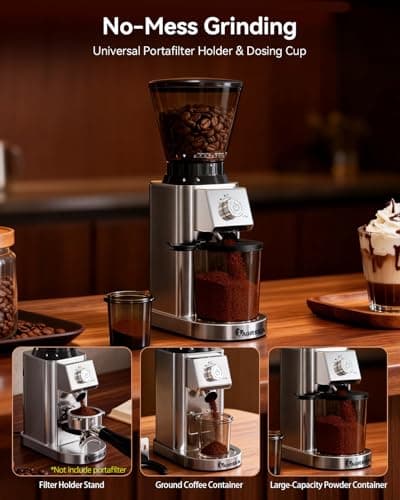 IAGREEA Coffee Grinder with Anti Static, Burr Coffee Bean Grinder for Home Use with 48 Precise Grind Settings, Detachable Funnel Stand for Espresso/Drip/Cold Brew/French Press, Stainless Steel - Thumbnail 6