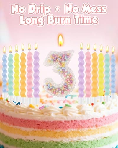Birthday Candles for Cake, Pink Number Candles, Cake Candles with Greeting Card for Birthday Party Wedding Anniversary Celebrations（3 Candle,White Number Macaron） - Thumbnail 5