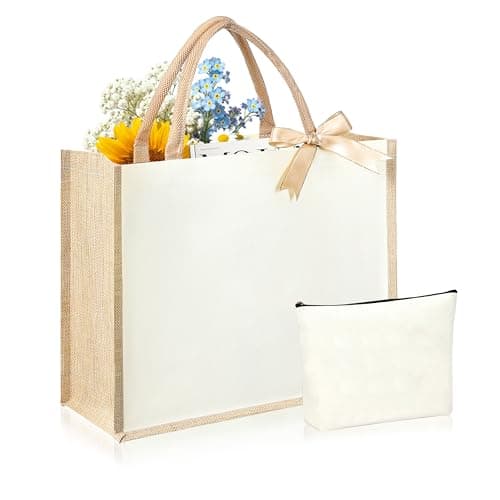 DCLOVERY Initial Canvas Tote Bag & Makeup Bag for Women Teacher Bridesmaids，Personalized Present for Wedding, Birthday, Beach - Image 1