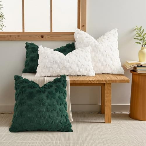 decorUhome St. Patrick’s Day Shamrock Green Pillow Covers 16x16 Inch Set of 2, Soft Plush Faux Wool Throw Pillow Covers, Farmhouse Spring Holiday Decor for Sofa Living Room - Thumbnail 3