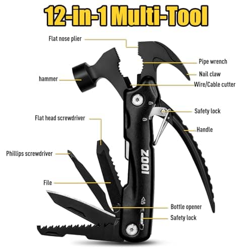 ZOOI Gifts for Men, 12 in 1 Hammer Multitool Camping Accessories, Mens Gifts for Dad, Birthday Gift for Men, Husband, Boyfriend, Grandpa, Tools Gadgets, Dad Gift for Mens Who Have Everything - Thumbnail 3
