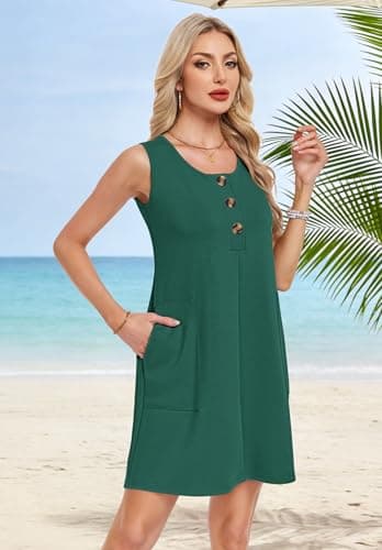 MOLERANI Summer Dresses for Women Sleeveless Dress Beach Vacation Casual Spring Midi Dresses for Women 2026 Sundresses Plus Size Solid House Dress,Dark Green,2XL - Thumbnail 5