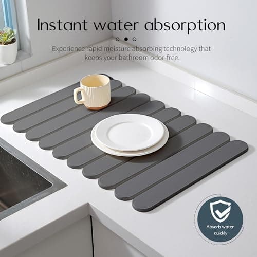 24"×16" Grey Stone Dish Drying Mats for Kitchen Counter, Large Quick Dry Collapsible Eco-Friendly Super Absorbent Diatomaceous Earth Heat-resistant Mat for Dishes Bottles Cups, Match Any Countertop - Thumbnail 3