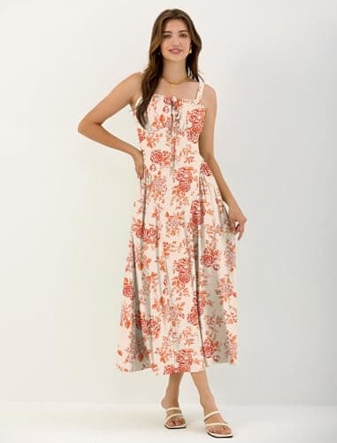 ZAFUL Floral Dress for Women Corset Dress Wedding Guest Flowy Dresses for Women A Line Casual Sundress with Pockets Orange Floral L - Thumbnail 5