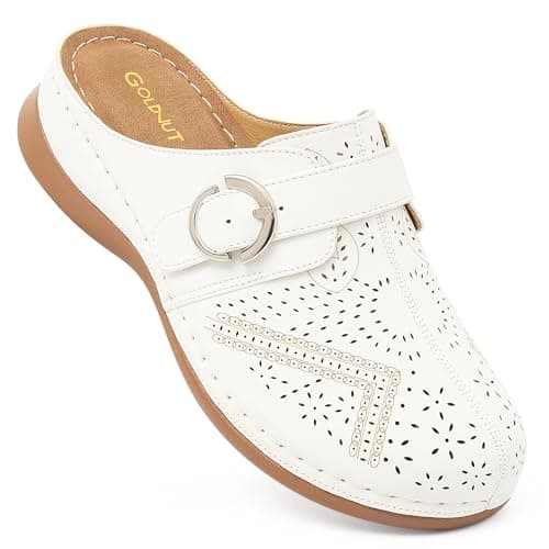 Goldnut Comfortable Clogs for Women with Arch Support - White Closed Toe Slip On Mules, All Day Wear Casual Dressy Shoes Size 7.5 - Image 1