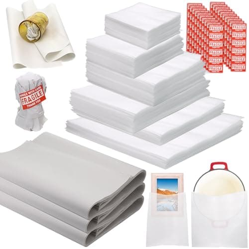 370 Pcs Foam Pouches & Packing Paper for Moving Supplies, 6 Sizes 200 Plate Packing Sleeves Wrap & Large 50 Newsprint Paper (24X13'') with 120 Pcs Fragile Stickers for Dishes Glasses Cup China - Image 1