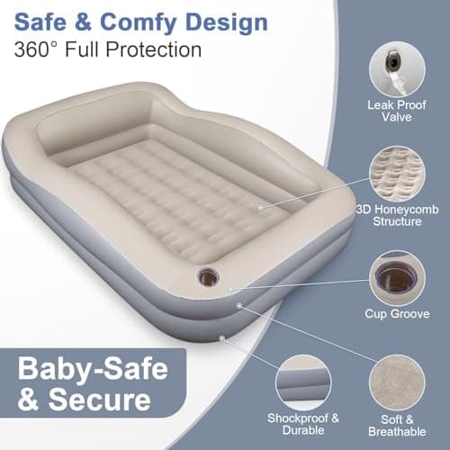 LOREINTA Inflatable Toddler Travel Bed – Portable Toddler Bed with Safety Bumpers, Toddler Floor Bed for Travel, Camping, Sleepovers – Kids Blow Up Bed with Pump & Carry Bag - Thumbnail 3