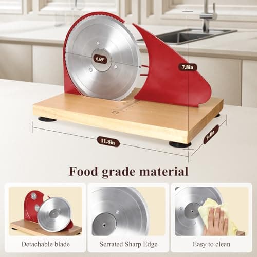 Manual Bread Slicer for Homemade Bread,Even Slicing Thickness-Adjustable Slices,Sourdough Slicer with Scale Lines&SuperStrong SuctionCup Fixation (Red-Guide) - Thumbnail 5