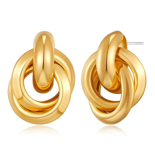 FILMOON Statement Geometric Dangle Drop Earrings for Women Chunky Gold Plated Earrings Long Twisted Link Earring Fashion Jewelry - Image 1
