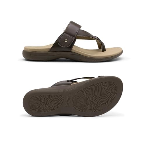 Rihero Orthopedic Sandals for Women Arch Support Flip Flops Slip On Comfortable Orthotic Adjustable Summer Walking Slide Sandals Mocha Size 11 - Thumbnail 3