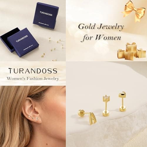 Turandoss Initial Earrings for Friend - 3 Pairs Trendy 14K-Gold-Plated Letter Y Stud Earrings, Dainty Hypoallergenic Initial Stud Earrings Friendship Gifts - Thumbnail 5