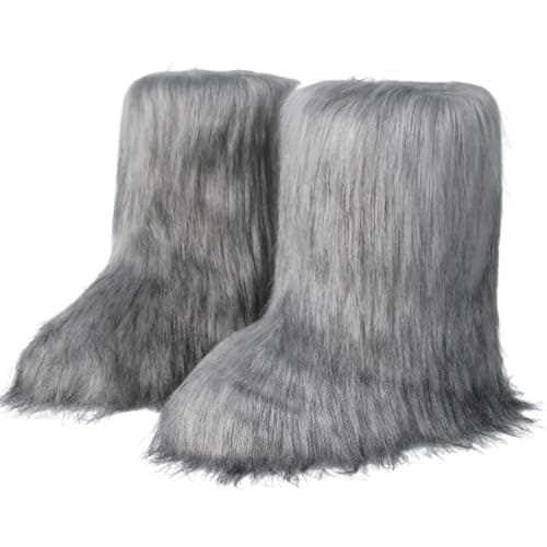 Dufnfn Women's Faux Fur Boots Size 7 - Mid-Calf Winter Snow Boots with Fluffy Lining, Y2K Fashion Warm Shoes for Women （grey） - Image 1