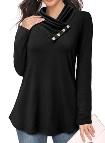 Bulotus Tunic Sweatshirts for Women Mock Neck Businesss Casual Vintage Work Sweatshirt Ladies Tops and Blouses Office Formal Cute Outfits Plus Size Fall Winter Fashion Trendy 2025 Black XXL - Image 1