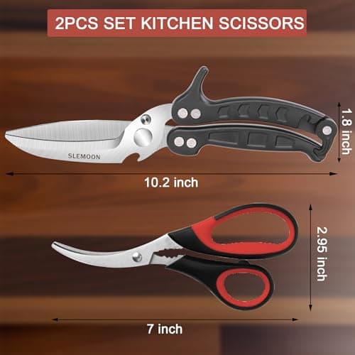 SLEMOON Heavy Duty Poultry Shears Kitchen Salad Scissors for Chicken Turkey Herb Vegetable 2pcs set Black - Thumbnail 5