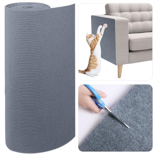Cat Scratch Furniture Protector, 78.7"x15.8" Cat Scratching Mat, Trimmable Self-Adhesive Cats Claws Scratch Pads, DIY Carpet Mat Replacement for Cats Tree, Cats Wall Shelves, Grey - Image 1