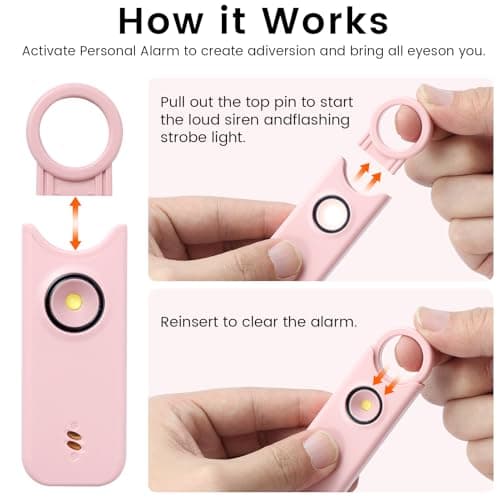 TIPSEAN Personal Safety Alarm - 135dB Ultra Loud Siren with LED Strobe Light, USB-C Rechargeable, Compact Keychain Alarm for Women/Men, Emergency Flashlight & Vibration Alert(Pink) - Thumbnail 2