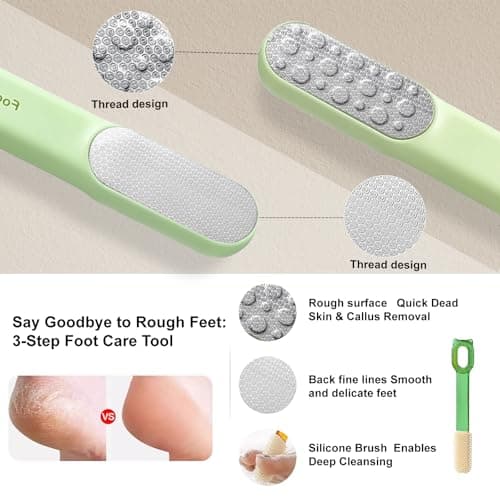 VISDOLL Double-Sided Stainless Steel Foot File, Foot Callus Remover & Foot Scrubber, Professional Pedicure Tool for Dry & Wet Feet, Safe Hard Skin Remover for Sensitive Feet, Green (Ergonomic Grip) - Thumbnail 2