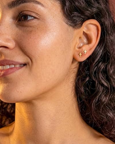 MUMREUES Gold Earrings for Women 14K Gold Plated Cross Stud Earring Dainty Minimalist Simple Small Earrings Jewelry Gift for Her - Thumbnail 4