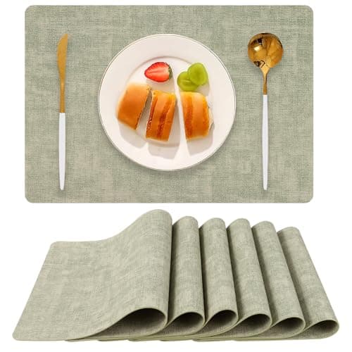 Boobezeen Faux Leather Placemats Set of 6, Heat Resistant Wipeable Washable Vinyl Place Mats, Waterproof Anti-Slip Dining Table Mats, Suitable for Indoor & Outdoor Use (Light Green) - Image 1