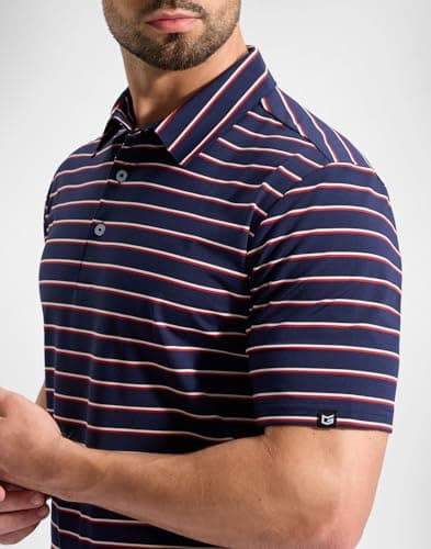 G Gradual Mens Golf Shirt Dry Fit Moisture Wicking Performance Short Sleeve Striped Polo Shirts for Men Dressy Casual (Wide Navy Stripe, 2XL) - Thumbnail 5
