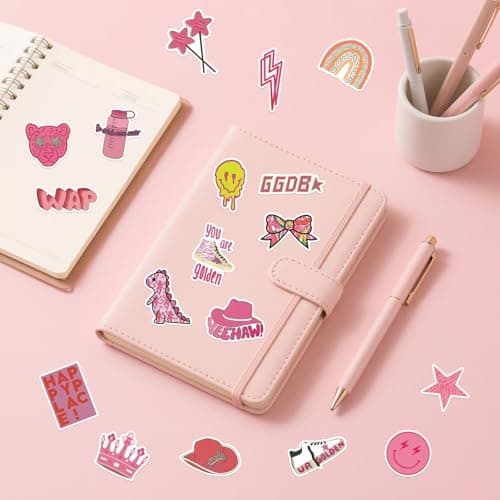 100 Pcs Preppy Stickers Vinyl Pink Aesthetic Waterproof Sticker Decor Party Supplies Suitable for Laptop Mobile Phone Computer Skateboard Water Bottle Suitcase Car - Thumbnail 4
