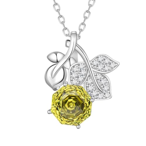 Aurora Tears Birthstone Rose Pendant Necklace - 925 Sterling Silver August Peridot Rose Cut Cubic Zirconia Flower Leaf Necklace Anniversary Birthday Jewelry Gift for Women Wife Mom Daughter DP0389A - Image 1
