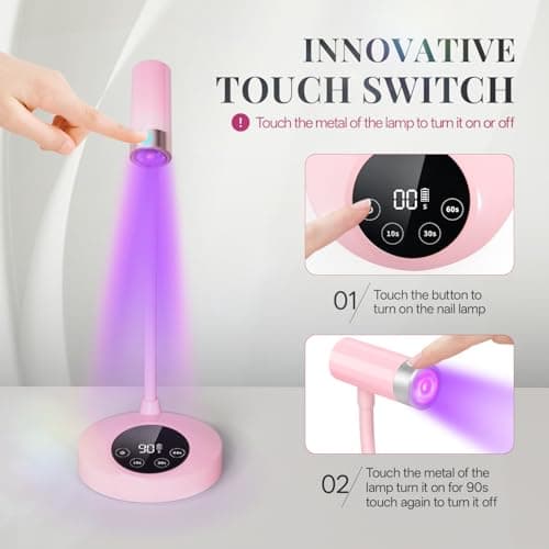 krofaue 12W UV Nail Lamp - Professional Auto-Sensing Nail Dryer with 4 Timers, Touch Buttons Rechargeable UV Light for Gel Nails Polish for Home DIY Manicure - Thumbnail 2