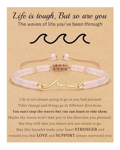 Sistble Get Well Gifts for Women, Life Is Tough But So Are You Inspirational Bracelets for Women Birthday Gifts Wave Bracelet Natural Stone Beaded Bracelets Spiritual Inspirational Gifts for Women - Image 1