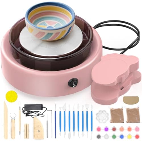 Skirfy Mini Pottery Wheel for Beginners Adults with Foot Pedal9.5" Ceramic Machine for Kids Art Craft Glow in Dark Kits 2.2LB Air-Dry Clay,Carving Tools Adjustable Speed,DIY Projects Birthday Gift - Image 1