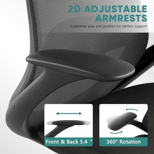 Ergonomic Mesh Office Chair, 330LBS Executive Desk Chair with Lumbar Support, 2D Armrests, Comfy Swivel Computer Task Chairs for Long Hours (Black) - Thumbnail 6