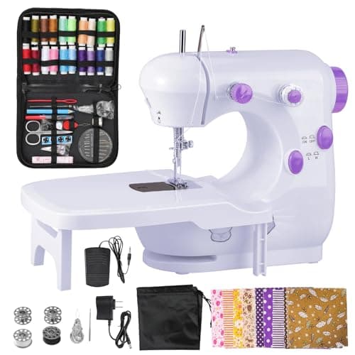 Easy Sewing Machine for Beginners Adult: Mini Sewing Machines for Kids with Sew Kits, Foot Pedal and Extension Table Purple - Image 1