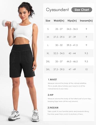 Cyasundent Women's 9" Bermuda Shorts with Zipper Pocket High Waisted Shorts for Women Casual Walking Yoga Workout(White_M) - Thumbnail 6