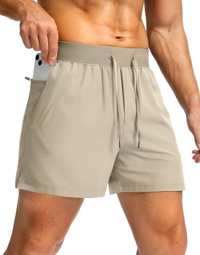 Soothfeel Men's Running Shorts with Zipper Pockets 9"/ 7"/ 5" Lightweight Quick Dry Basketball Gym Workout Athletic Shorts for Men (Khaki, L) - Image 1