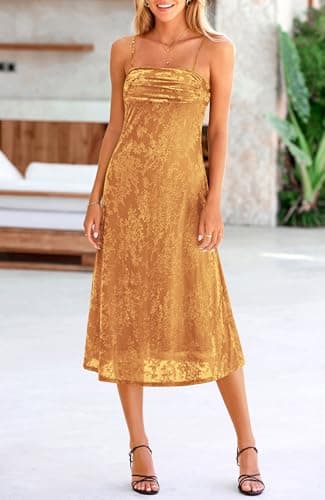 BTFBM Women's Summer Dress Sleeveless Spaghetti Strap Midi Dress Sexy Cowl Neck Floral Cocktail Dress Party Dresses(Brown,XX-Large) - Thumbnail 2